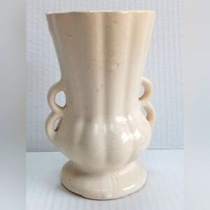 Vintage McCoy USA Pottery Ribbed Double Handled Vase
